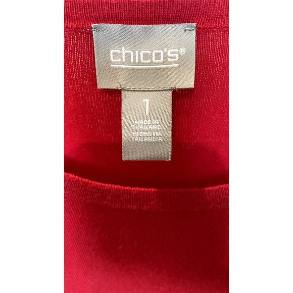Chico’s Red Puff Sleeve Knit Top Women’s Size 1 (M/L) - Picture 4 of 6